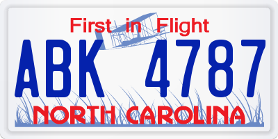 NC license plate ABK4787