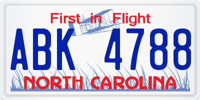 NC license plate ABK4788