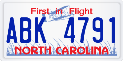 NC license plate ABK4791