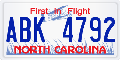 NC license plate ABK4792