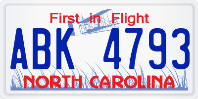 NC license plate ABK4793
