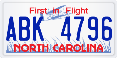 NC license plate ABK4796