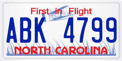 NC license plate ABK4799