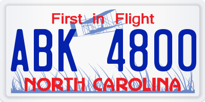 NC license plate ABK4800