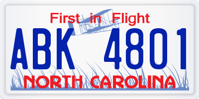 NC license plate ABK4801
