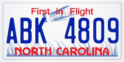 NC license plate ABK4809