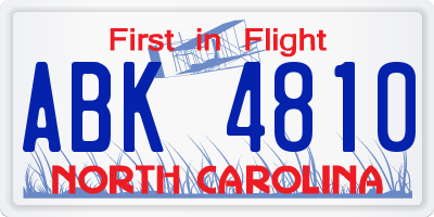 NC license plate ABK4810