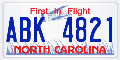 NC license plate ABK4821