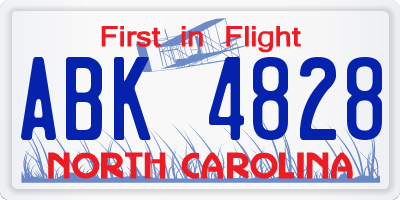 NC license plate ABK4828