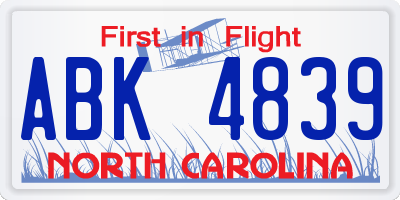 NC license plate ABK4839
