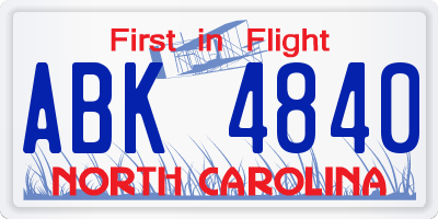 NC license plate ABK4840