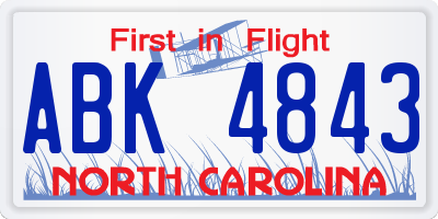 NC license plate ABK4843