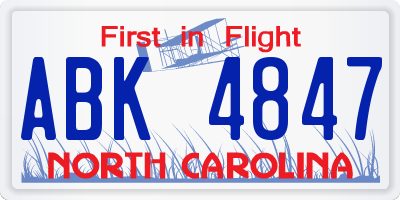 NC license plate ABK4847