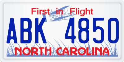 NC license plate ABK4850