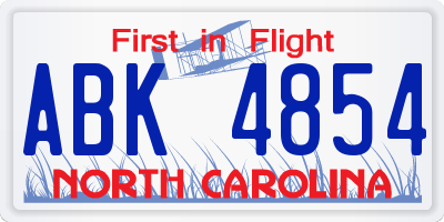 NC license plate ABK4854