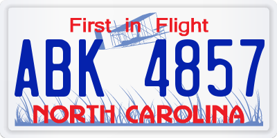 NC license plate ABK4857