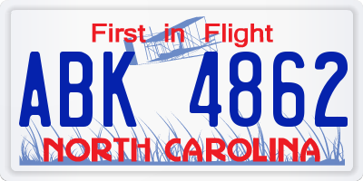 NC license plate ABK4862