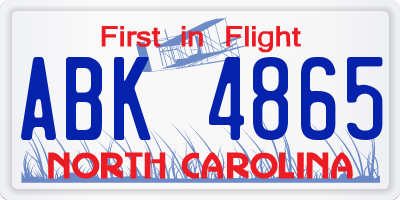 NC license plate ABK4865