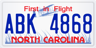 NC license plate ABK4868