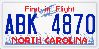 NC license plate ABK4870