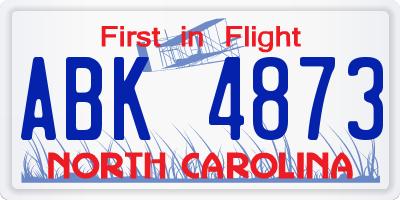 NC license plate ABK4873
