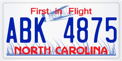 NC license plate ABK4875