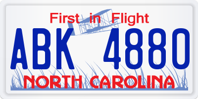 NC license plate ABK4880
