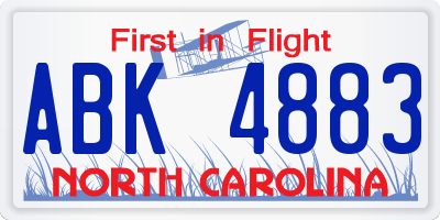 NC license plate ABK4883