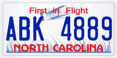 NC license plate ABK4889