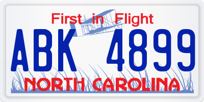 NC license plate ABK4899