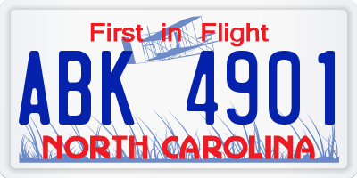 NC license plate ABK4901