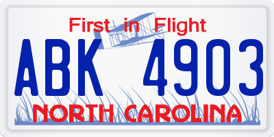 NC license plate ABK4903