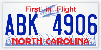 NC license plate ABK4906