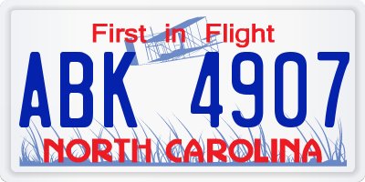 NC license plate ABK4907