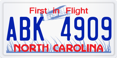 NC license plate ABK4909