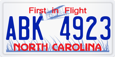NC license plate ABK4923