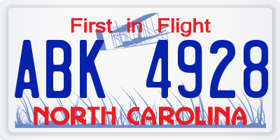 NC license plate ABK4928
