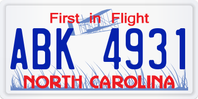 NC license plate ABK4931