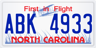 NC license plate ABK4933