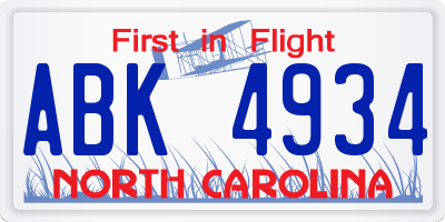 NC license plate ABK4934