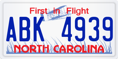 NC license plate ABK4939