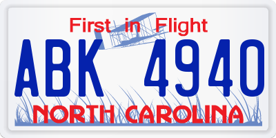 NC license plate ABK4940
