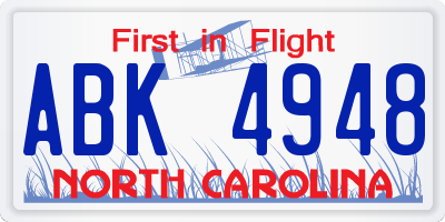 NC license plate ABK4948