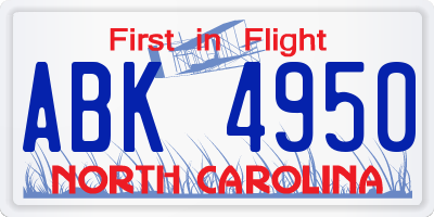 NC license plate ABK4950