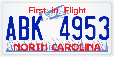 NC license plate ABK4953