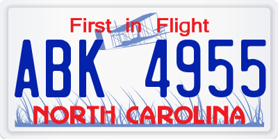 NC license plate ABK4955