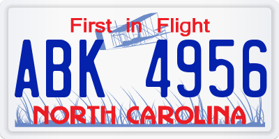 NC license plate ABK4956
