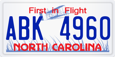 NC license plate ABK4960
