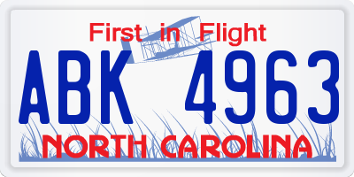 NC license plate ABK4963