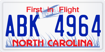 NC license plate ABK4964